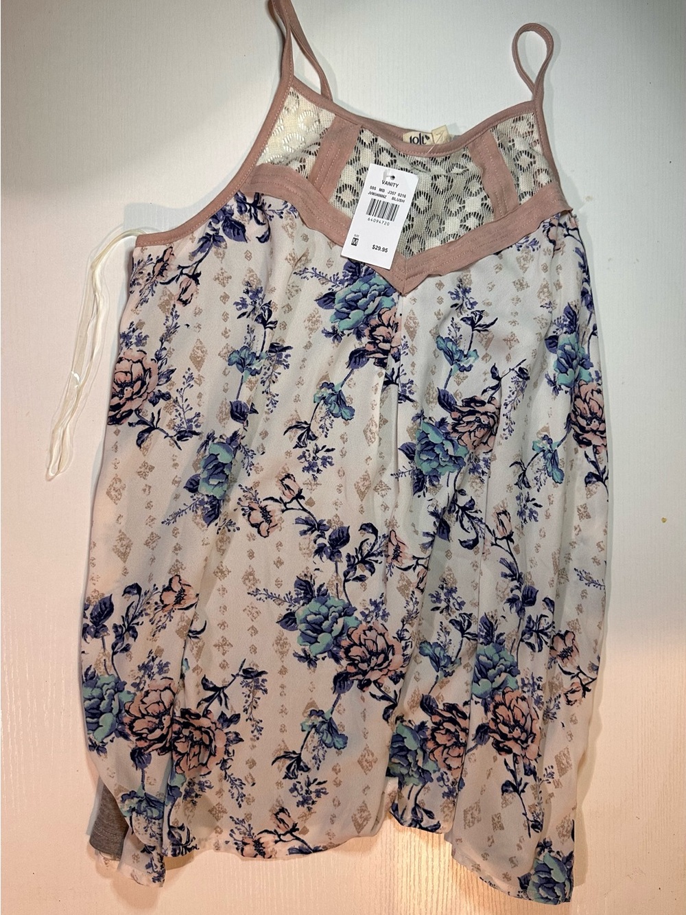 Vanity Blush Floral Lace Trim blouse